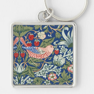 William Morris Strawberry Thief Navy Koraal Sleutelhanger