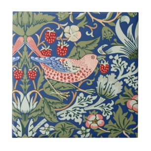 William Morris Strawberry Thief Navy Koraal Tegeltje