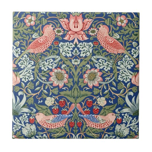 William Morris Strawberry Thief Navy Koraal Tegeltje (Voorkant)