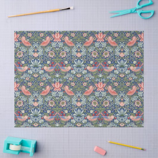 William Morris Strawberry Thief Navy Koraal Tissuepapier (Craft)