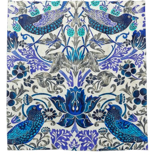 William Morris Strawberry Thief - Omgekeerd Douchegordijn (Voorkant)