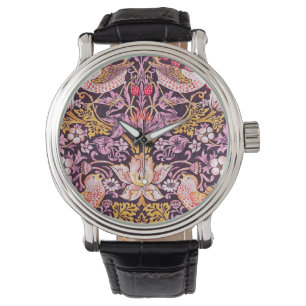 William Morris Strawberry Thief Paarse Versie Horloge