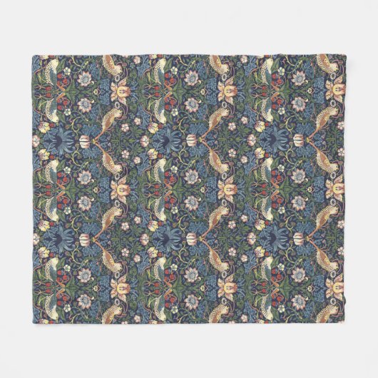 William Morris  Strawberry Thief Pattern Fleece Deken (Voorkant (Horizontaal))