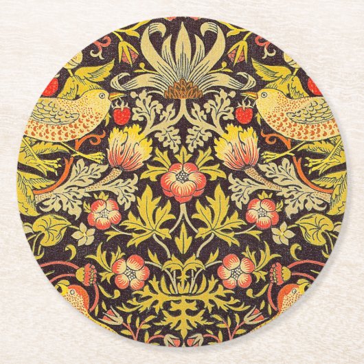 William Morris Strawberry Thief Pattern Ronde Kartonnen Onderzetter (Voorkant)