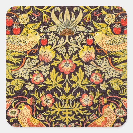 William Morris Strawberry Thief Pattern Vierkante Sticker (Voorkant)