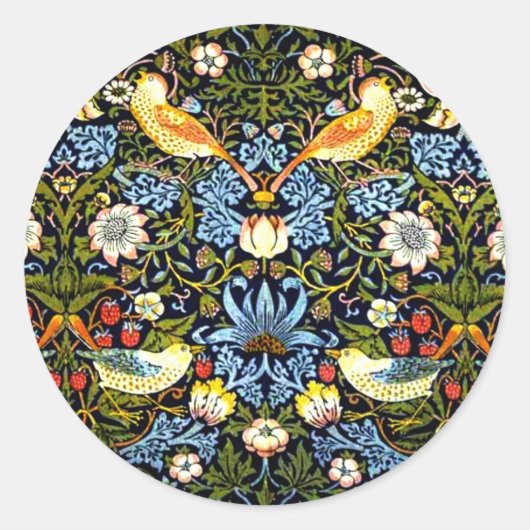 William Morris - Strawberry Thief Ronde Sticker (Voorkant)
