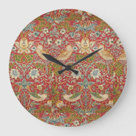 William Morris Strawberry Thief Rood Bloemmotief Grote Klok