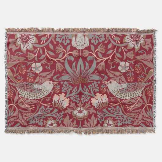 William Morris Strawberry Thief Rood Deken (Voorkant)