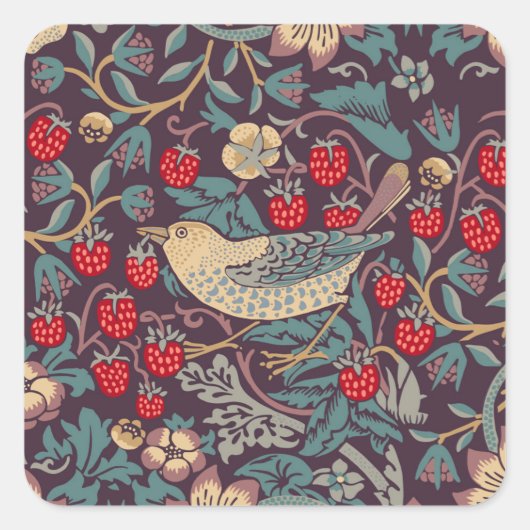 William Morris Strawberry Thief Square Sticker (Voorkant)