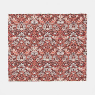 William Morris Strawberry Thief Terracotta Vogel Fleece Deken