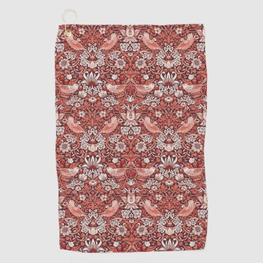 William Morris Strawberry Thief Terracotta Vogel Golfhanddoek (Voorkant)