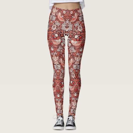 William Morris Strawberry Thief Terracotta Vogel Leggings (Voorkant)