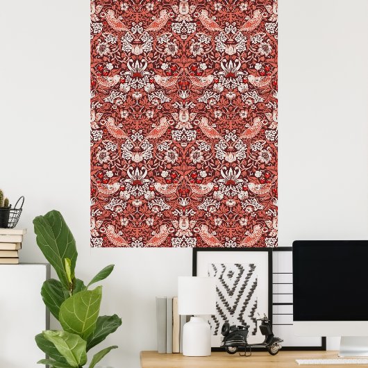 William Morris Strawberry Thief Terracotta Vogel Poster (Thuiskantoor)