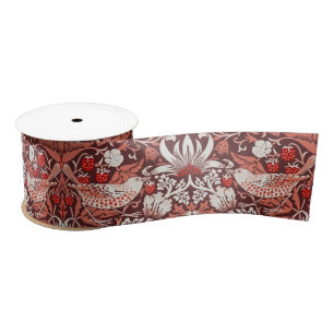 William Morris Strawberry Thief Terracotta Vogel Satijnen Lint
