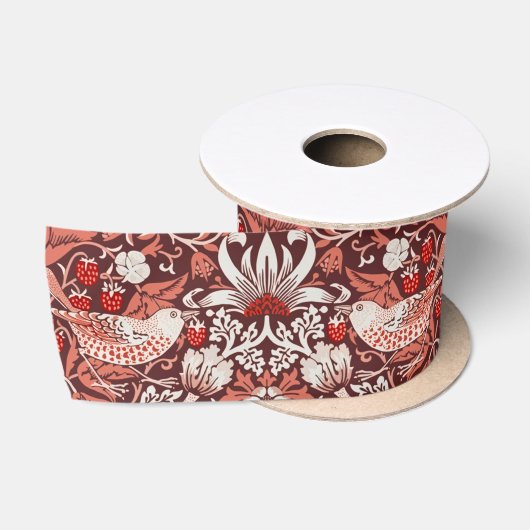 William Morris Strawberry Thief Terracotta Vogel Satijnen Lint (Spoel)