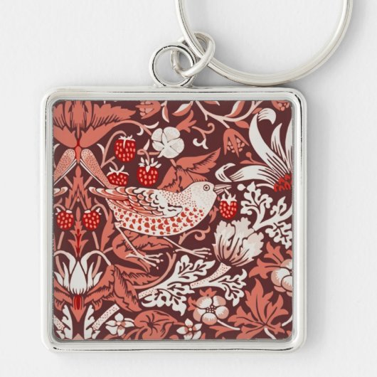 William Morris Strawberry Thief Terracotta Vogel Sleutelhanger (Voorkant)