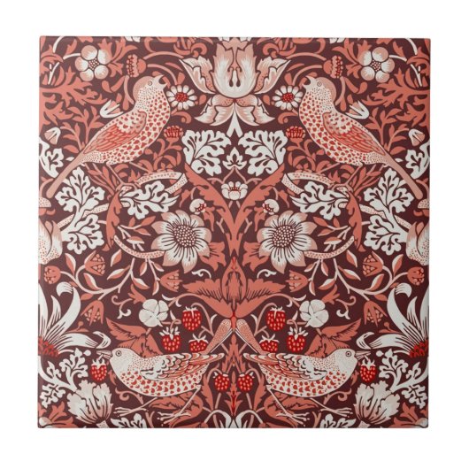 William Morris Strawberry Thief Terracotta Vogel Tegeltje (Voorkant)