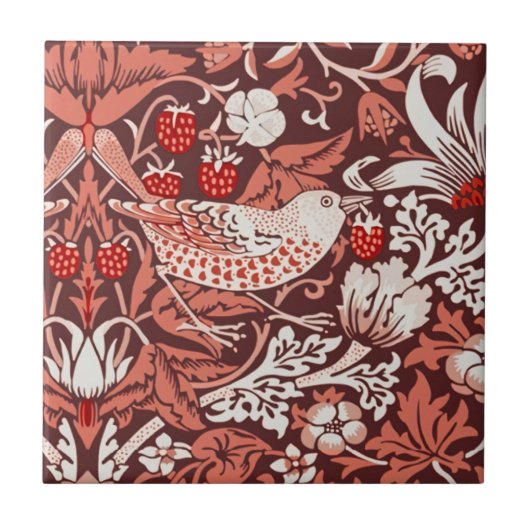 William Morris Strawberry Thief Terracotta Vogel Tegeltje (Voorkant)