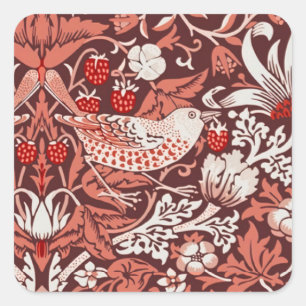 William Morris Strawberry Thief Terracotta Vogel Vierkante Sticker