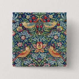 William Morris - Strawberry Thief Vierkante Button 5,1 Cm