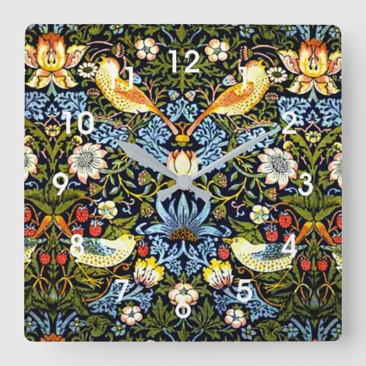 William Morris - Strawberry Thief Vierkante Klok (Voorkant)