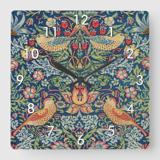 William Morris - Strawberry Thief Vierkante Klok (Voorkant)