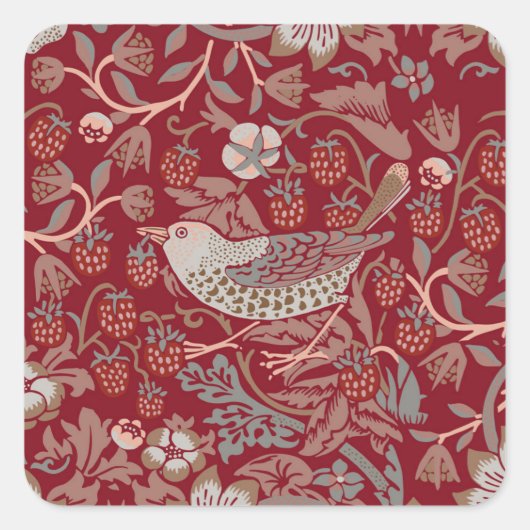 William Morris Strawberry Thief Vierkante Sticker (Voorkant)