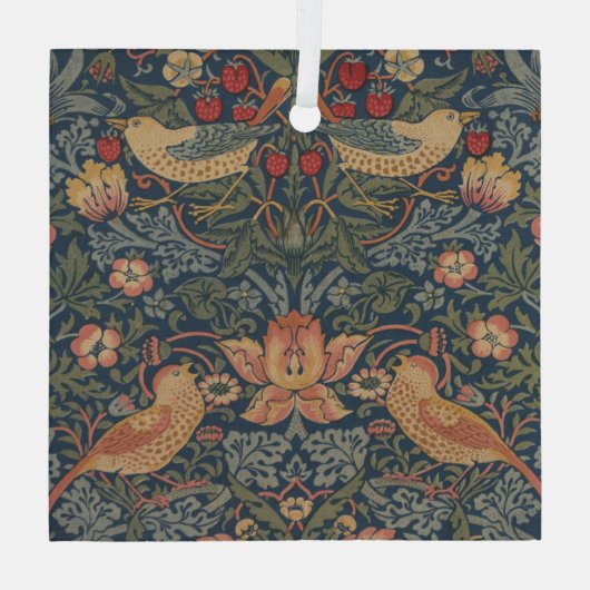William Morris Strawberry Thieves Birds Glas Ornament (Achterkant)