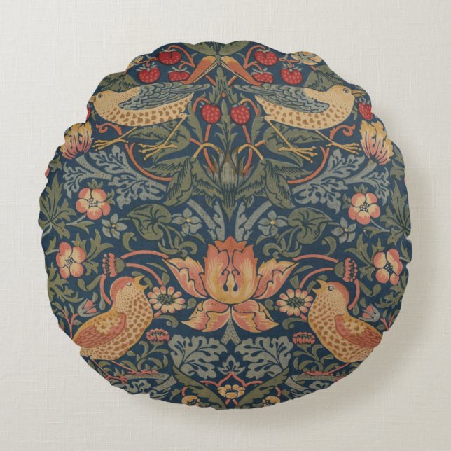 William Morris Strawberry Thieves Birds Rond Kussen (Voorkant)