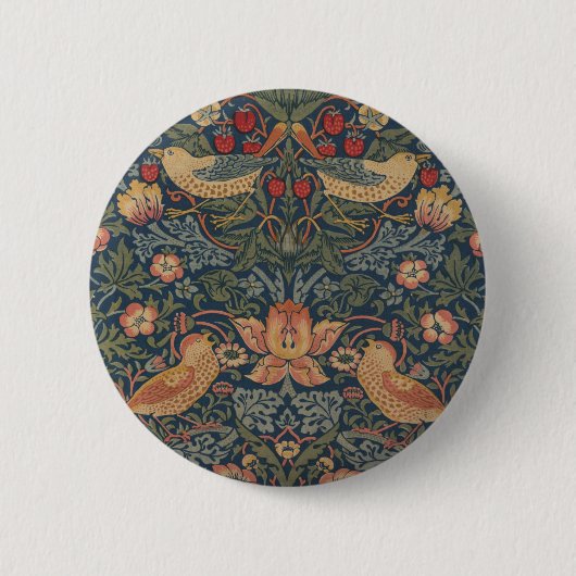 William Morris Strawberry Thieves Birds Ronde Button 5,7 Cm (Voorkant)