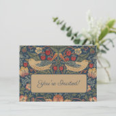 William Morris Strawberry Thieves Vogels Uitnodigi Kaart (Staand voorkant)