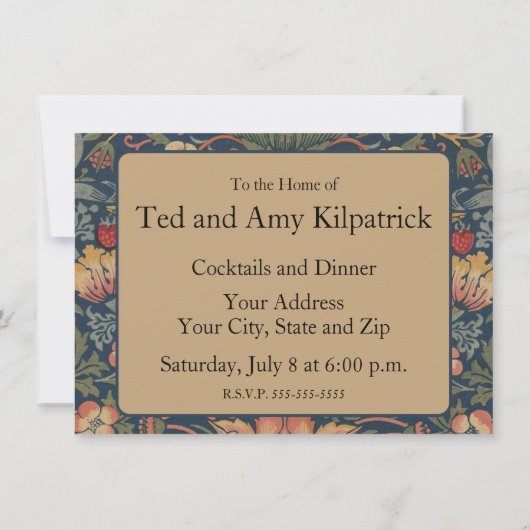 William Morris Strawberry Thieves Vogels Uitnodigi Kaart (Achterkant)