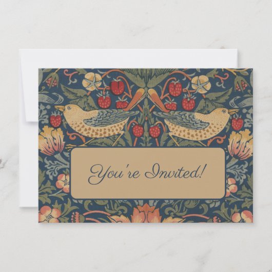 William Morris Strawberry Thieves Vogels Uitnodigi Kaart (Voorkant)