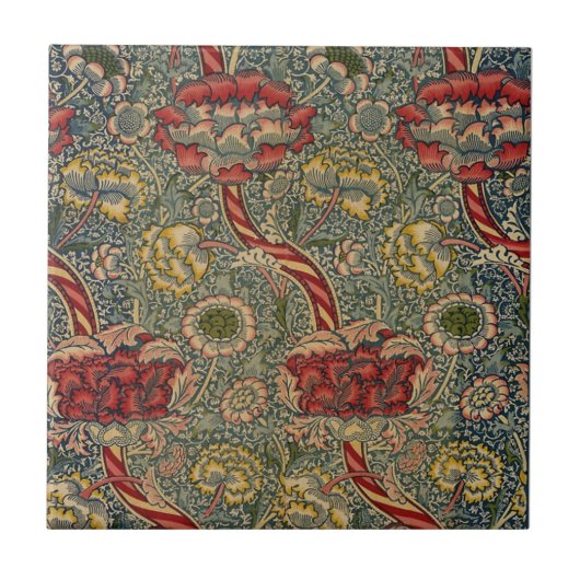 William * Morris Strepen en Bloemen | Tegeltje (Voorkant)
