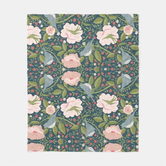 William Morris Style Aardbeiendief Floral Fleece Deken (Voorkant)