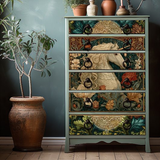 William Morris Style Art Nouveau Eenhoorn Tissuepapier