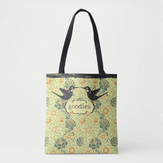 William Morris Style Bloemen Verdrietige kolibrie Tote Bag (Voorkant)