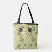 William Morris Style Bloemen Verdrietige kolibrie Tote Bag (Achterkant)