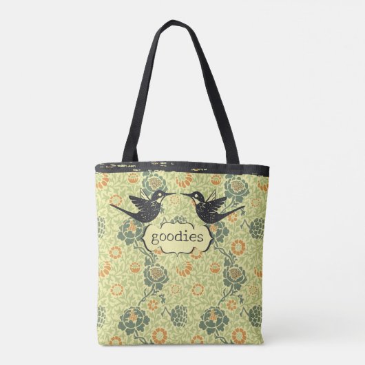 William Morris Style Bloemen Verdrietige kolibrie Tote Bag (Achterkant)