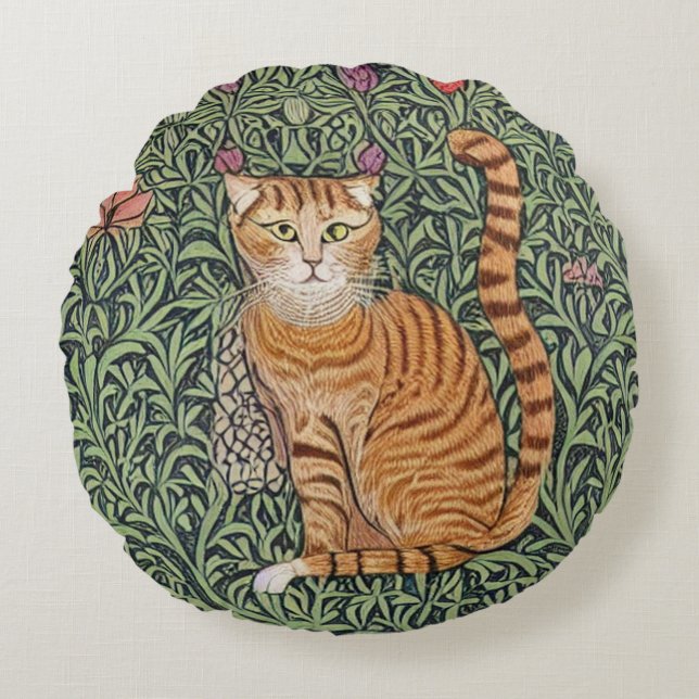 William Morris Style Cat Rond Kussen (Voorkant)