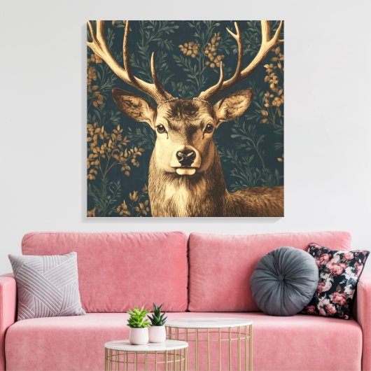William Morris Style  Deer Canvas Afdruk (Insitu (Woonkamer))
