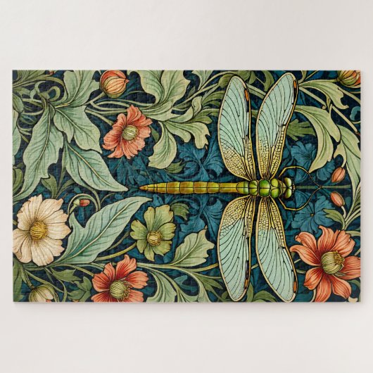 William Morris Style Flower Pattern Dragonfly Puzz Legpuzzel (Horizontaal)