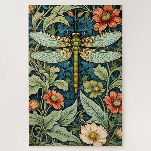 William Morris Style Flower Pattern Dragonfly Puzz Legpuzzel (Verticaal)