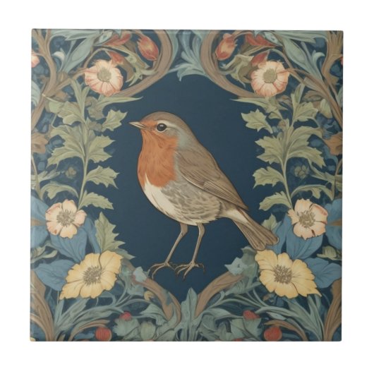 William Morris style L Robin Redbreast Bird Tegeltje (Voorkant)