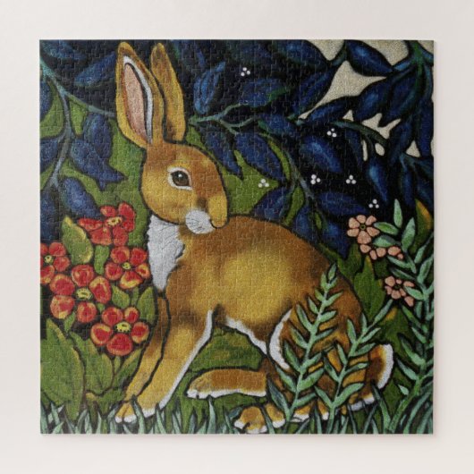 William Morris Style Rabbit Hare Woodland Animal Legpuzzel (Verticaal)