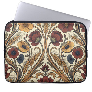 William Morris Style Red Gold Wheat Floral Pattern Laptop Sleeve