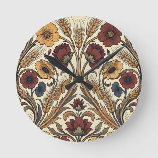 William Morris Style Red Gold Wheat Floral Pattern Ronde Klok