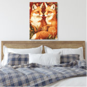  William Morris Style Twee rode vossen Canvas Afdruk (Insitu (Slaapkamer))