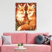  William Morris Style Twee rode vossen Canvas Afdruk (Insitu (Woonkamer))