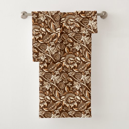 William Morris Sunflower, Chocolate Brown & Beige Bad Handdoek (Insitu)